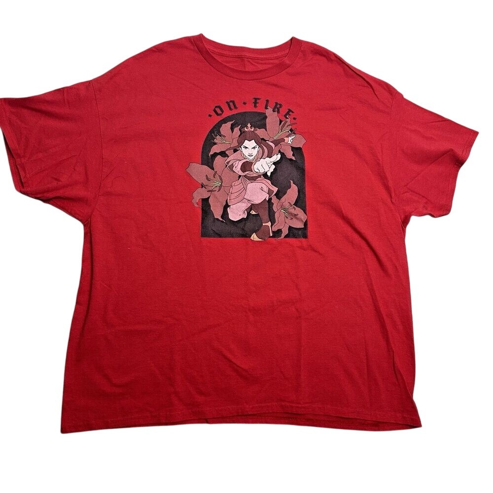 Avatar Zuko Graphic Tee Mens XL Red Firebender Anime T-Shirt On Fire Cosplay